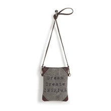 Load image into Gallery viewer, Mona B. Dream Create Inspire Up-cycled and Re-cycled Canvas Cross-body with Vegan Leather Trim