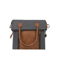 Load image into Gallery viewer, Mona B. Fold-Over Up-cycled and Re-cycled Canvas Tote Bag with Vegan Leather Trim M-4014