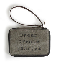 Load image into Gallery viewer, Mona B. Dream Create Inspire Up-cycled and Re-cycled Canvas Cross-body with Vegan Leather Trim