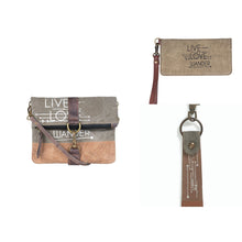Load image into Gallery viewer, Mona B. Live Love Wander Bag Up-cycled Canvas Cross-body Bag with Vegan Leather Trim