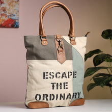 Load image into Gallery viewer, Escape The Ordinary Canvas Tote, M-1802 (ORIGINAL LEATHER)
