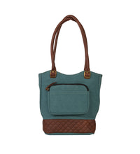 Load image into Gallery viewer, Mona B. Two In One Up-cycled and Re-cycled Canvas Tote/Shoulder/Backpack Bag with Vegan Leather Trim
