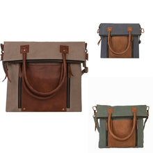 Load image into Gallery viewer, Mona B. Fold-Over  Up-cycled and Re-cycled Canvas Tote Bag with Vegan Leather Trim M-4014
