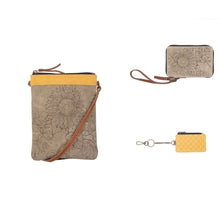 Load image into Gallery viewer, Mona B. Sunny Up-cycled and Re-cycled Canvas Cross-body Bag with Vegan Leather Trim

