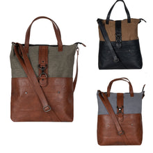 Load image into Gallery viewer, Mona B. Jamie Up-cycled and Re-cycled Canvas Tote/Shoulder Bag with Vegan Leather Trim
