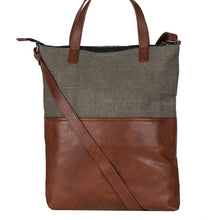 Load image into Gallery viewer, Mona B. Jamie Up-cycled and Re-cycled Canvas Tote/Shoulder Bag with Vegan Leather Trim
