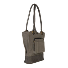 Load image into Gallery viewer, Mona B. Two In One Up-cycled and Re-cycled Canvas Tote/Shoulder/Backpack Bag with Vegan Leather Trim
